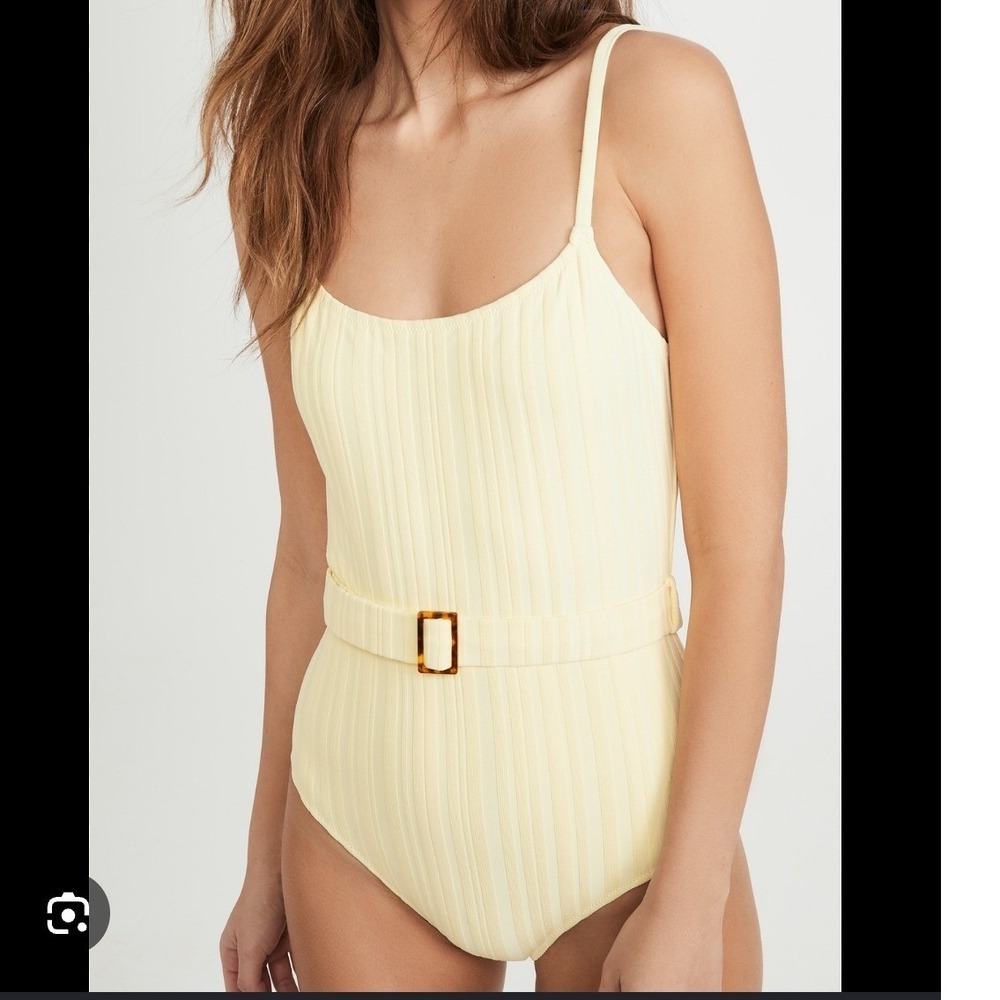 Solid & Striped The Nina Belt Swimsuit Size L Yellow Ribbed One Piece Coastal
